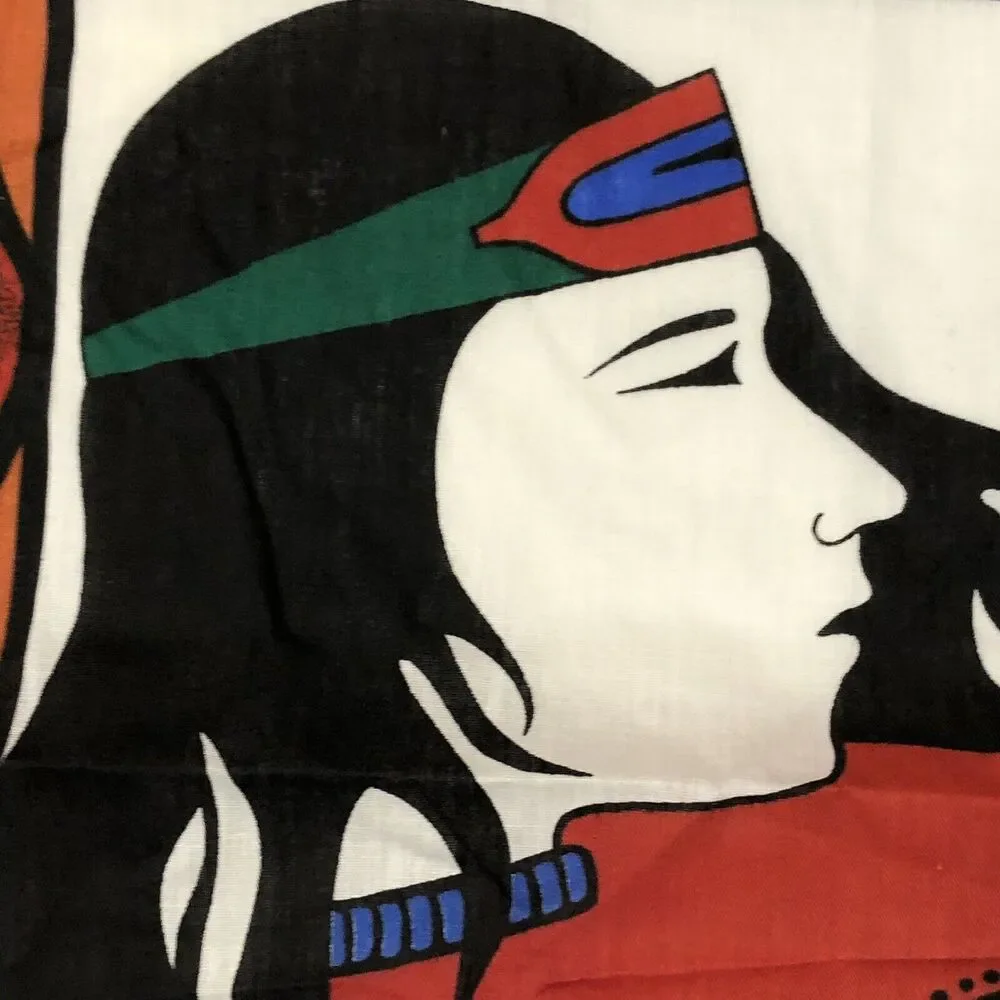 Red Bandana 90s Native American Wolf Coyote Hawk Western USA Vintage Retro PNW